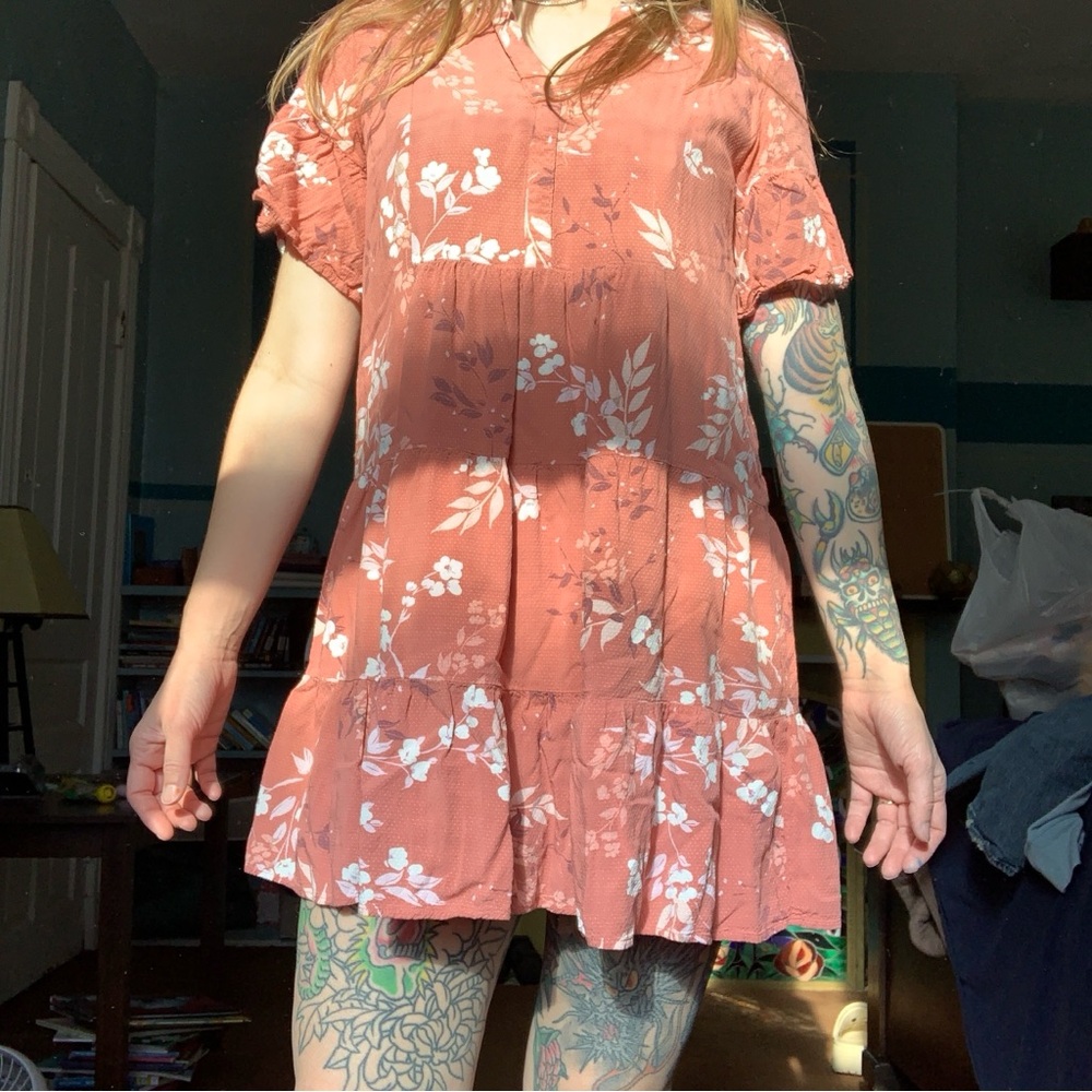 LOFT Coral Floral Midi Dress